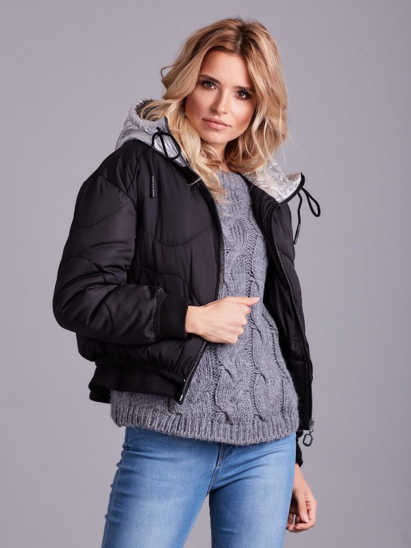 Wholesale Black jacket with silver hood