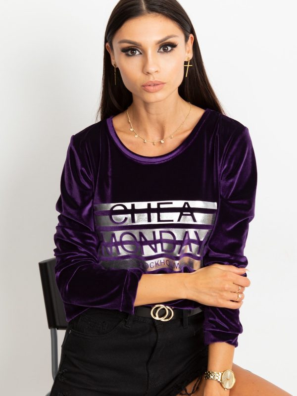 Wholesale Purple velvet sweatshirt with silver print