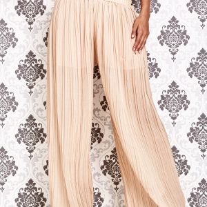 Wholesale Beige pleated palazzo pants