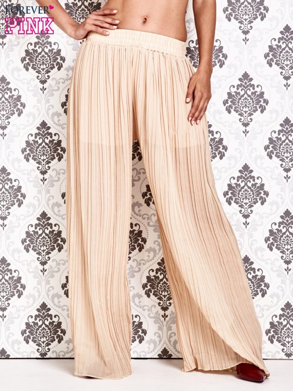 Wholesale Beige pleated palazzo pants