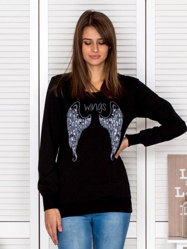 Wholesale Black sweatshirt with wings