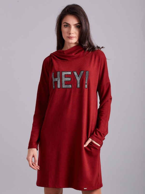 Wholesale Burgundy hooded dress