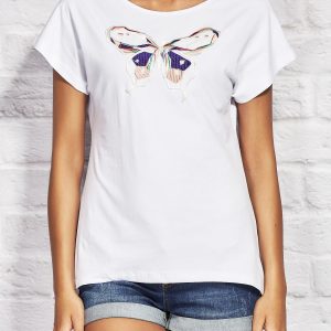 Wholesale White t-shirt with colorful butterfly