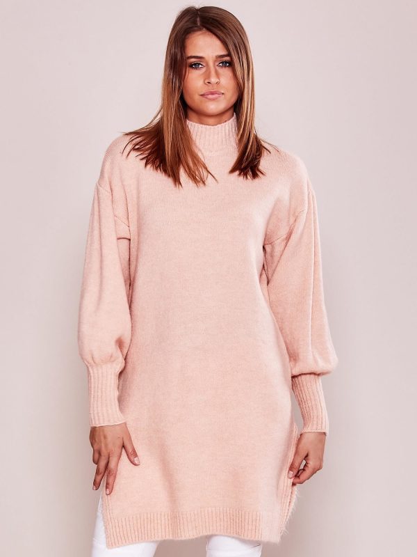 Wholesale Women's long sweater with wide welts light pink