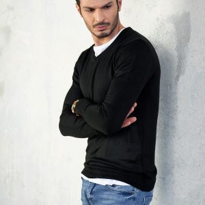 Wholesale Black V-neck men's sweater