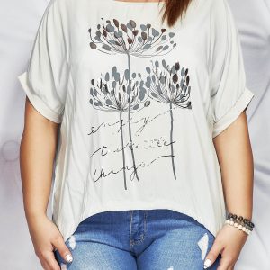 Wholesale Gray blouse with plant motif PLUS SIZE