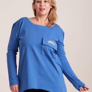 Wholesale Dark blue asymmetrical blouse with pocket PLUS SIZE