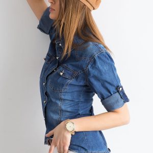 Wholesale Blue denim shirt with roll-up sleeves