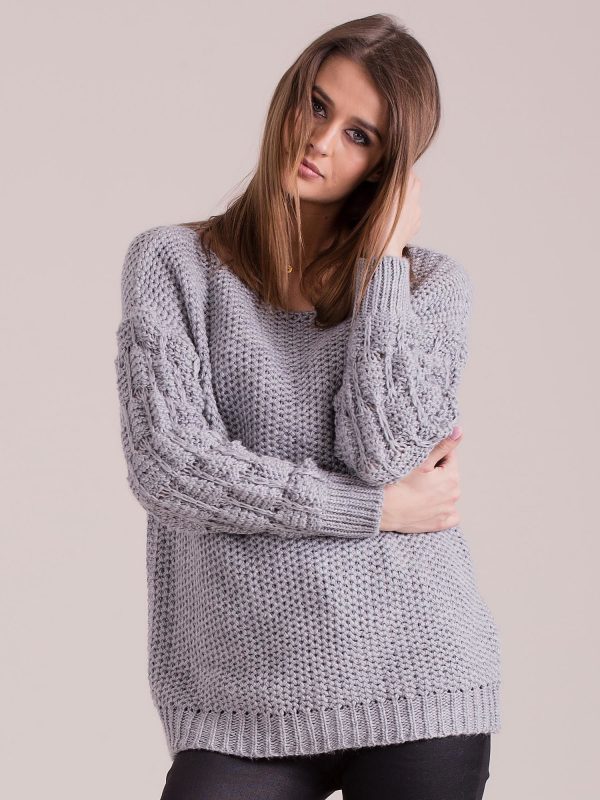 Wholesale Gray sweater with braided sleeves