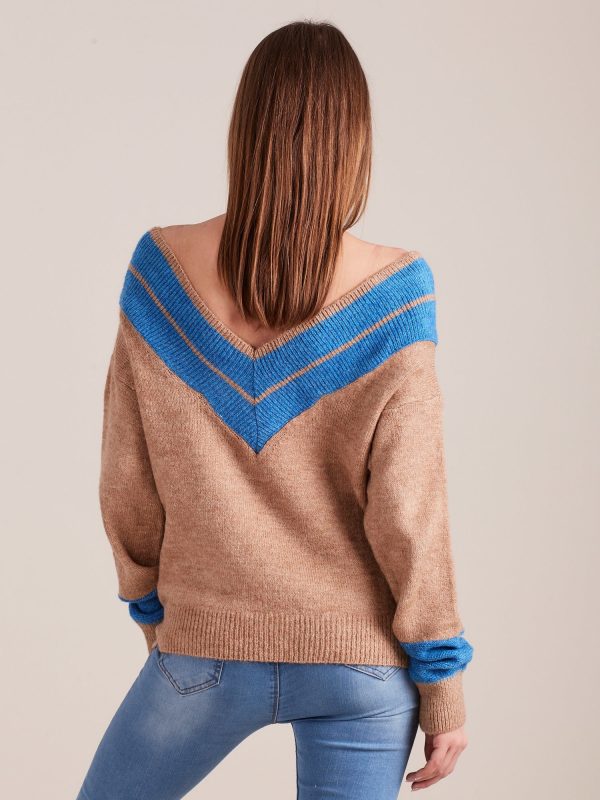 Wholesale Light brown V-neck sweater