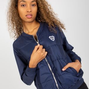 Wholesale Navy blue quilted bomber sweatshirt with zipper RUE PARIS