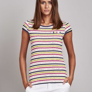 Wholesale White and pink colorful striped t-shirt