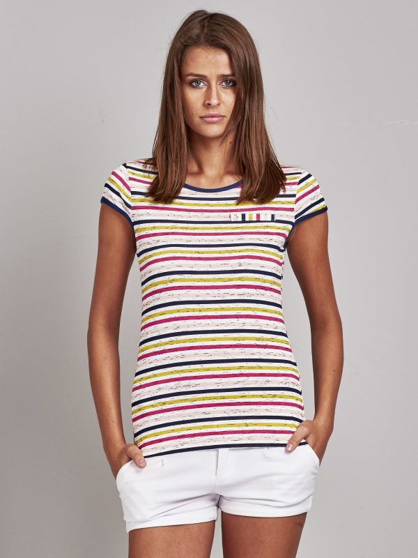 Wholesale White and pink colorful striped t-shirt