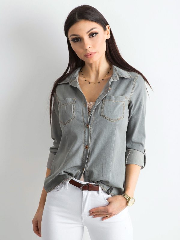 Wholesale Women's Grey Cotton Shirt