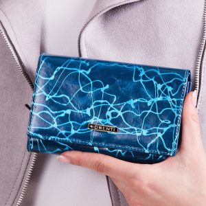 Wholesale Blue Leather Ladies Wallet with Patterns