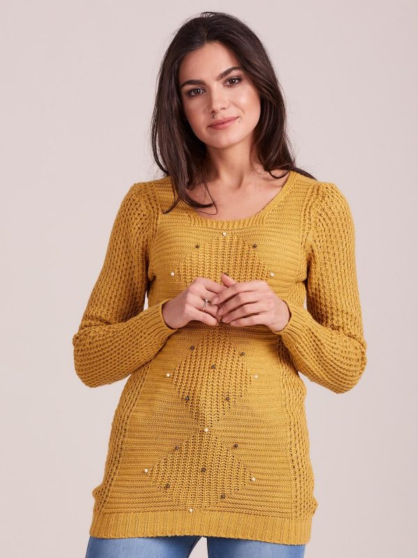 Wholesale Mustard sweater with pearls