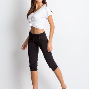 Wholesale Black capri women's pants with pocket and embroidery