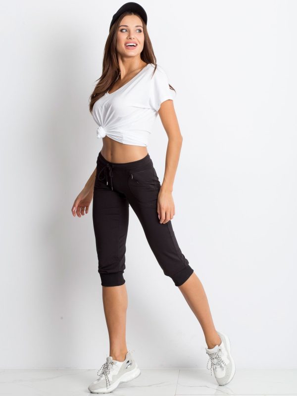 Wholesale Black capri women's pants with pocket and embroidery