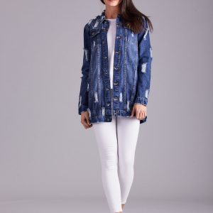 Wholesale Blue Women's Denim Jacket With Rubbed