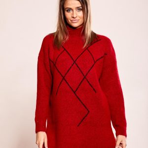 Wholesale Long Red Patterned Sweater