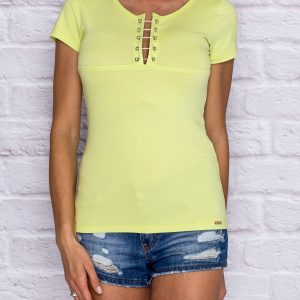 Wholesale Lime T-shirt with decorative insert at the neckline