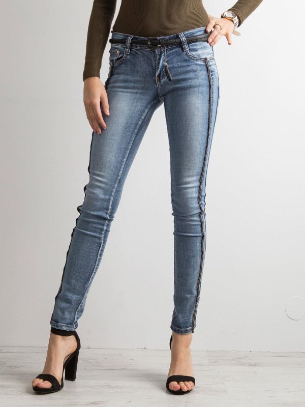 Wholesale Blue skinny jeans with zippers