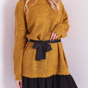 Wholesale BY O LA LA Mustard knitted dress with binding