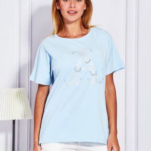 Wholesale Light blue blouse with decorative letter