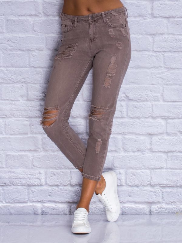 Wholesale Boyfriend Coffee Denim Pants