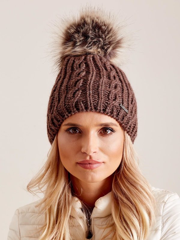 Wholesale Brown cap with pompom with braids