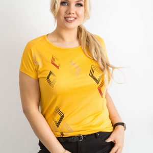 Wholesale Yellow t-shirt with geometric motif PLUS SIZE