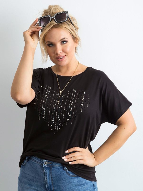 Wholesale Women's Plus Size T-Shirt with Applique Black