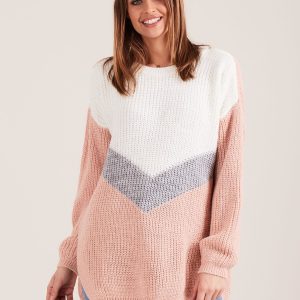 Wholesale Sweater oversize color block light pink