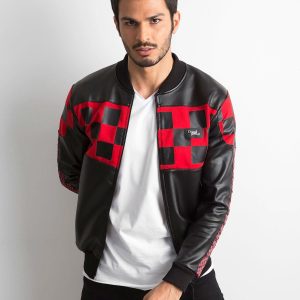 Wholesale Black and red eco-leather men's jacket