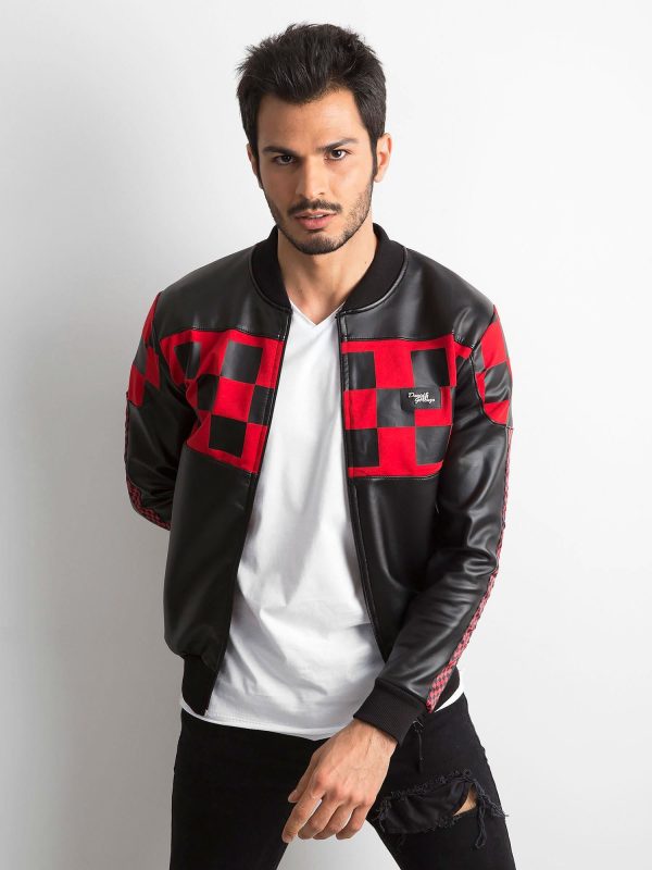 Wholesale Black and red eco-leather men's jacket