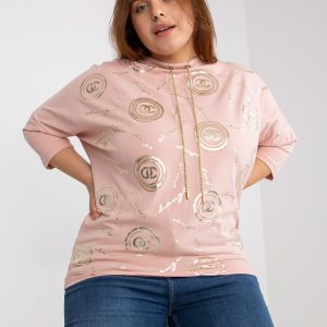 Wholesale Dirty pink plus size blouse with rhinestones applique