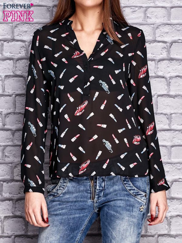 Wholesale Black shirt with lipstick and car print