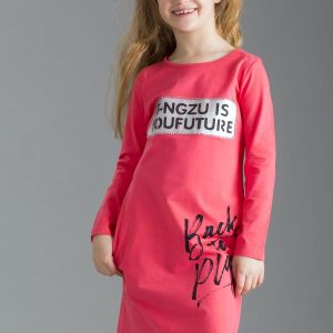 Wholesale Coral children's dress with inscriptions