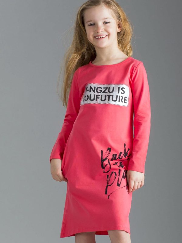 Wholesale Coral children's dress with inscriptions