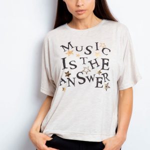 Wholesale Beige t-shirt with delicate text print and bows