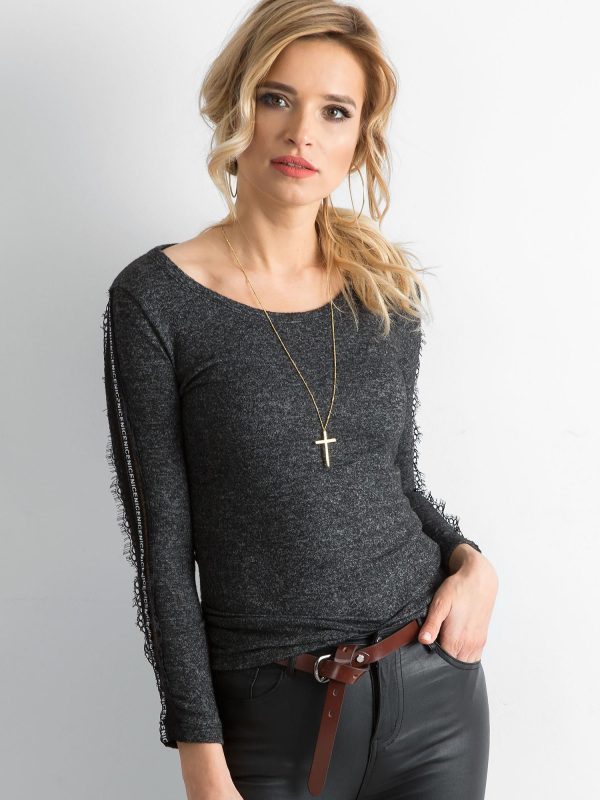 Wholesale Dark grey blouse with stripes