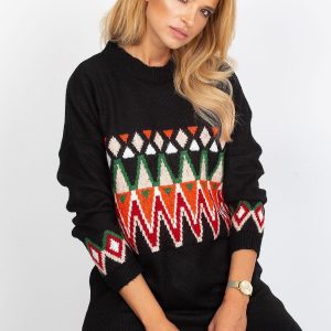 Wholesale Black sweater with ethnic patterns