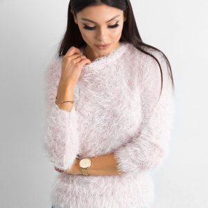 Wholesale Light pink sweater with long hair and sequins