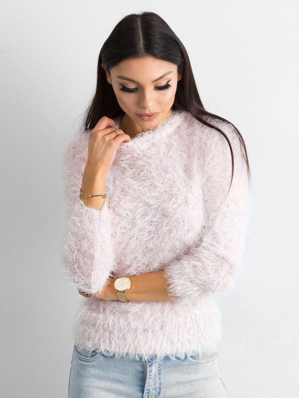 Wholesale Light pink sweater with long hair and sequins