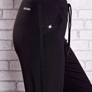 Wholesale Black sweatpants with appliques with plus size rhinestones