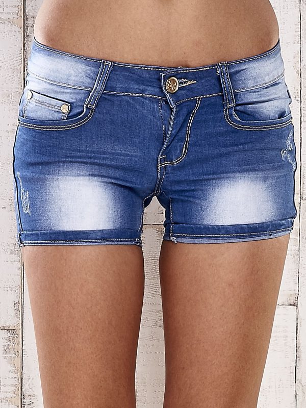 Wholesale Blue denim shorts with gold rhinestones