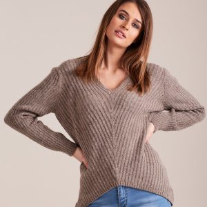 Wholesale Beige women's V-neck sweater