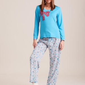 Wholesale Light Blue Printed Cotton Pyjamas