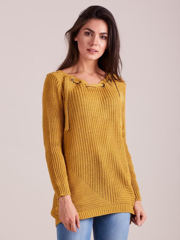 Wholesale Mustard sweater with lacing