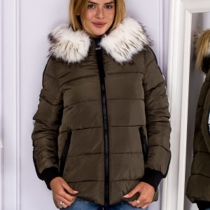 Wholesale Khaki jacket with fur collar